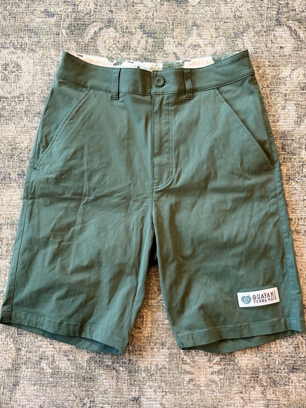 Guyaki Yerba Mate Men’s Olive Green Chino Shorts 28" California Summer Casual